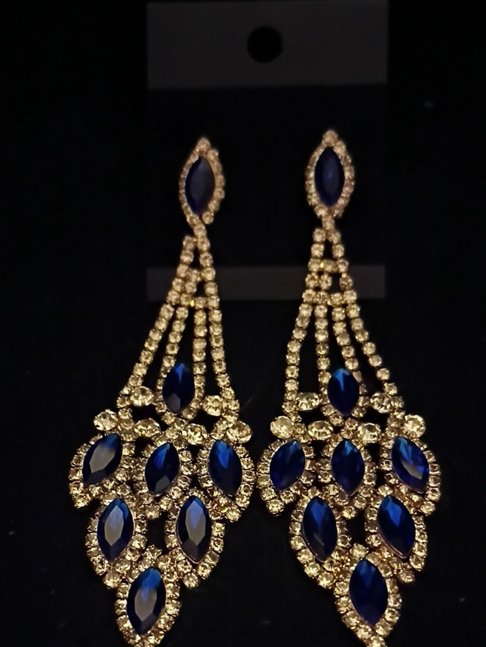 Gold-Tone Blue Crystal Drop Chandelier Earrings - Women Jewelry